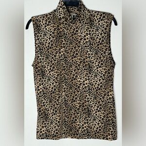 Susan Lawrence Leopard Print Sleeveless Mock Neck Shell Top
